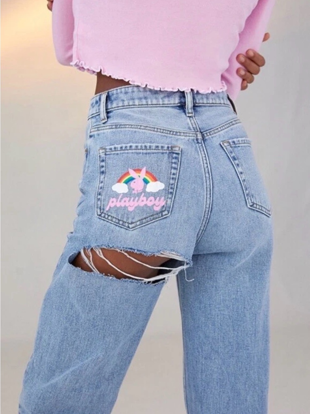 Playboy PacSun Bunny '90s Boyfriend Jeans High Rise Ripped Distressed Sz 22 New